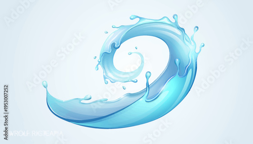 A vibrant, swirling splash of crystal clear blue water forming a dynamic spiral, evoking freshness and purity