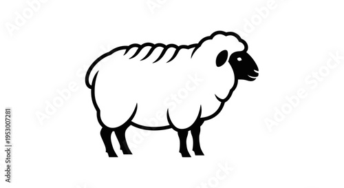 Simple black and white sheep illustration, farm animal icon for agriculture, livestock, and nature design elements