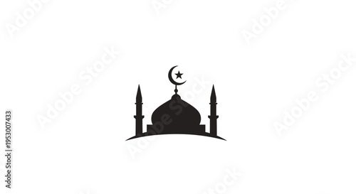Elegant mosque silhouette icon with crescent moon and star, symbolizing Islamic faith, worship, and spiritual culture.