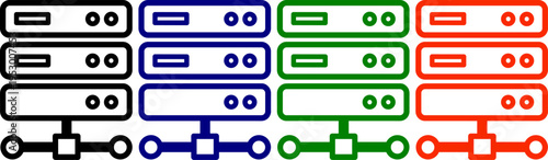 Server racks connected with network cables in multiple colors