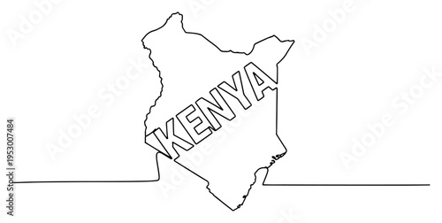 Modern single line drawing of Kenya map with integrated text lettering