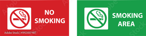 Smoking and no smoking signs for public areas and regulations