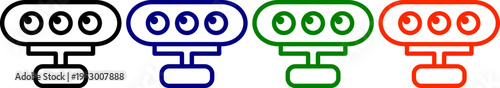 Set of four isolated abstract sensor or camera icons in different colors black blue green and orange