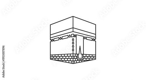 Abstract line art illustration of a sacred cubic structure, a significant icon of worship and pilgrimage. Minimalist vector design.