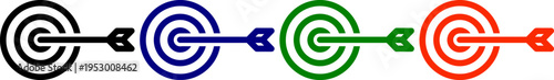 Set of target and arrow icons in different colors black blue green orange for success concept