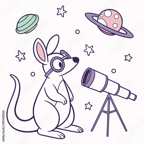 Whimsical Kangaroo feeling Shy in a Galaxy Dreams setting with wearing glasses – colored in Starlight Mix