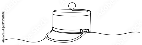 Minimalist continuous line drawing of a classic military kepi cap representing uniform headwear and authority