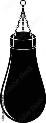 Punching bag silhouette, boxing equipment icon, martial arts training gear, fitness workout illustration, heavy bag design, sports exercise tool, gym accessory