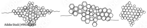 Minimalist continuous line drawing of honeycombs and wax cell structures