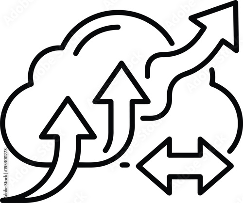 Cloud Data Transfer Icon with Arrows – Upload Download and Sync Line Vector Illustration
