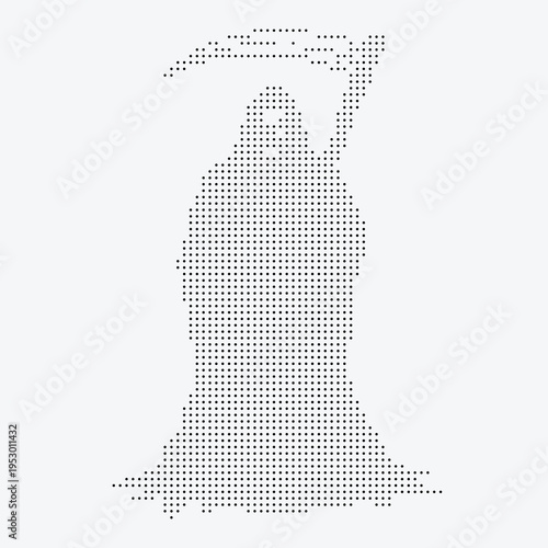 Grim Reaper Halftone Dither Pixelated Bitmap Dotted Silhouette Vector Icon Isolated