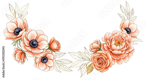 A beautiful floral arrangement of orange flowers and leaves on a white background for decorative purposes