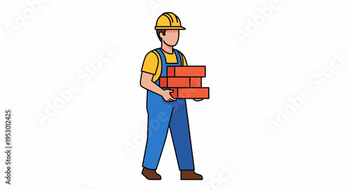 A construction worker laboring on site carrying bricks.