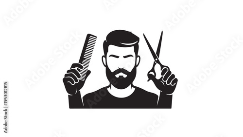 Barber cutting hair silhouette icon
