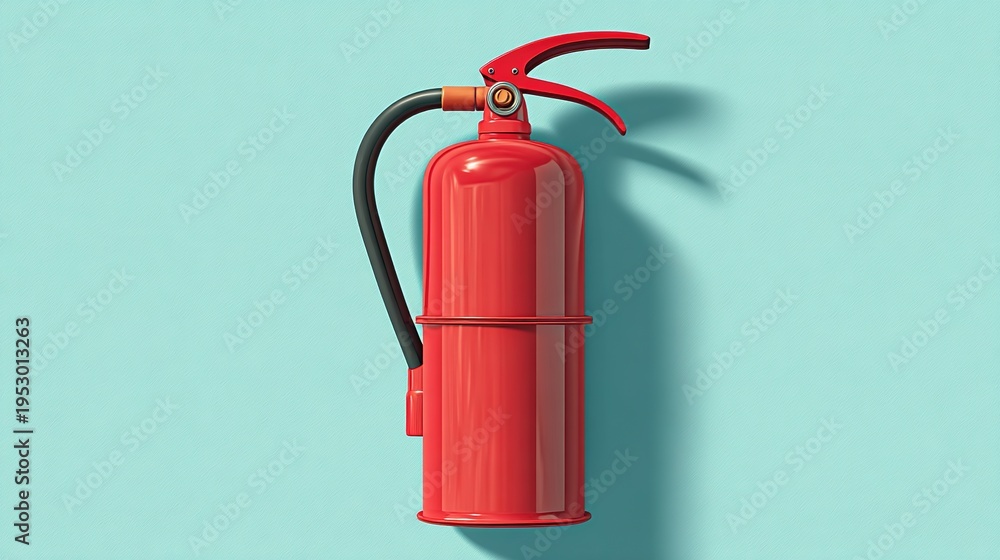Obraz premium Vibrant Red Fire Extinguisher with Black Hose Ready for Action