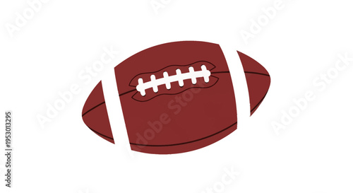 Professional flat vector graphic of a brown American football ball icon with white lacing and stripes, isolated on white background, suitable for sports team logos and game apps.