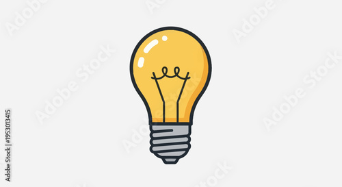 A yellow incandescent light bulb vector graphic with a thick black outline, featuring a glowing glass bulb, internal wire filament, and a grey metallic screw base on a white background.