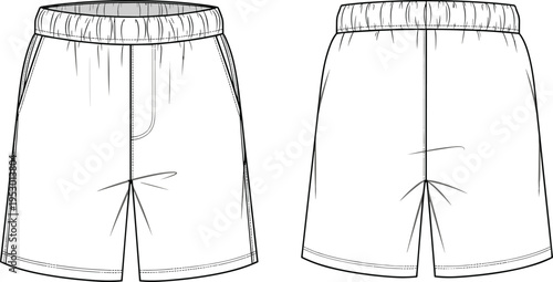 Women High Waisted Flared Mini Skirt Technical Fashion Flat Sketch Vector Illustration with Back Darts CAD Drawing Flat Vector Illustration