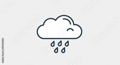 Minimalist weather icon illustration featuring a simple cloud outline with five raindrops falling below, clean dark line art on a light background for digital UI and web design.