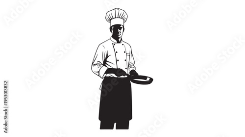 Chef silhouette holding tray vector icon