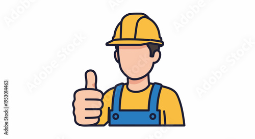 Laboring Worker Gives Thumbsup Icon in Construction Safety Cartoon Illustration
