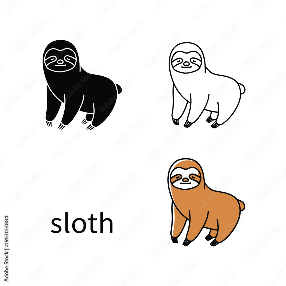 Fototapeta premium Sloth illustration set isolated on transparent background vector art