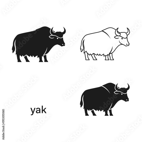 Yak set isolated on transparent background, vector illustration, flat design, animal