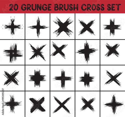 Black brushstroke cross shapes, offering a versatile grunge aesthetic for creative graphic design