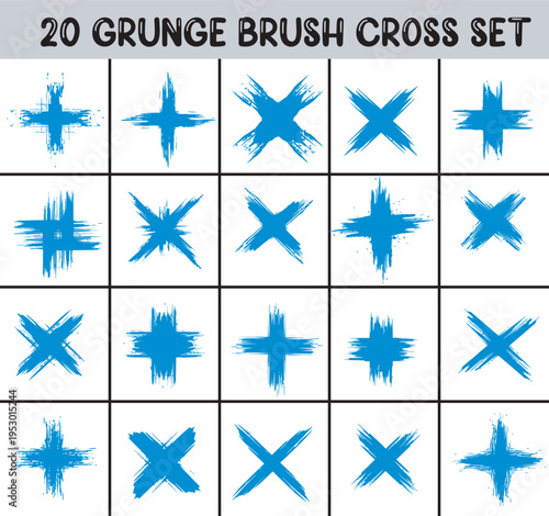 Collection of Grunge Brush Cross Set With Blue Strokes