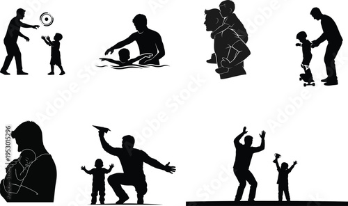 Silhouette illustrations of adults and children engaging in playful activities