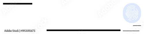 Cybersecurity, identity verification, digital security, biometrics, authentication, minimalist design. Pale fingerprint graphic with thin horizontal lines. Cybersecurity and identity verification