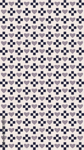 Geometric Pattern with Crosses and Hearts