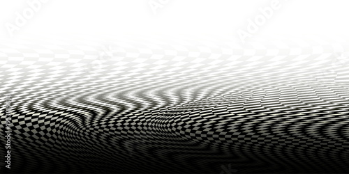 Black and white checkerboard floor fading in perspective. Vanishing checkered tile pattern background. Vector vintage empty room stage checker floor. Retro horizontal chess board grid plane surface