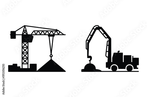 Construction crane and concrete mixer truck