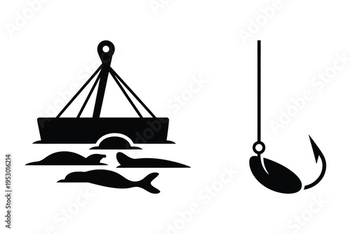 Fishing hook with bait and underwater scene