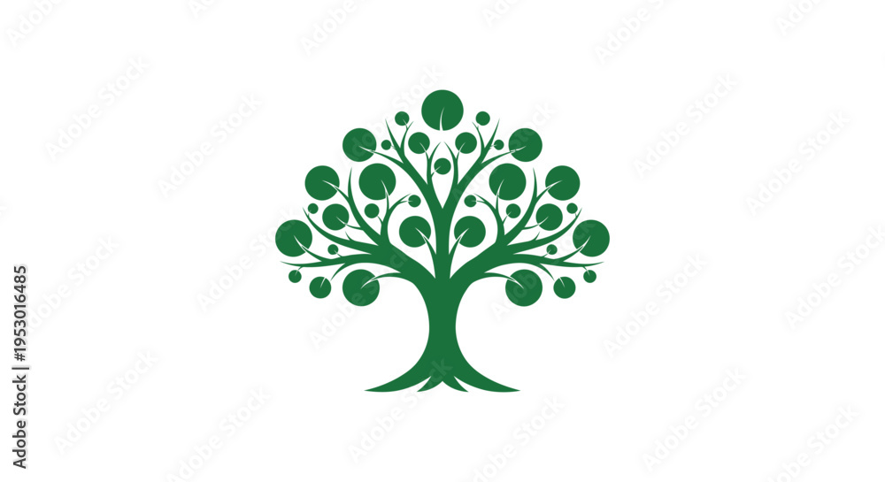 Obraz premium Green tree with circular leaves logo.