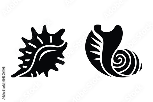 Sea shell and snail silhouette icons