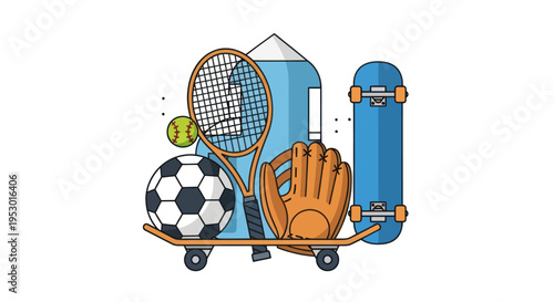 Sports equipment on skateboard closeup.