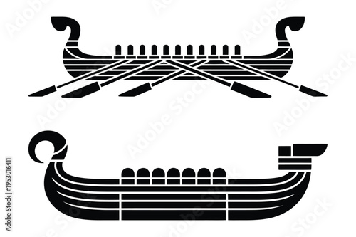 Viking longship and warship silhouette icons
