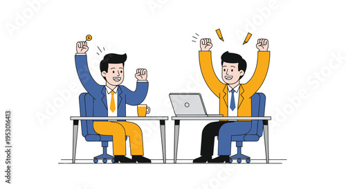 Two businessmen celebrating with fists.