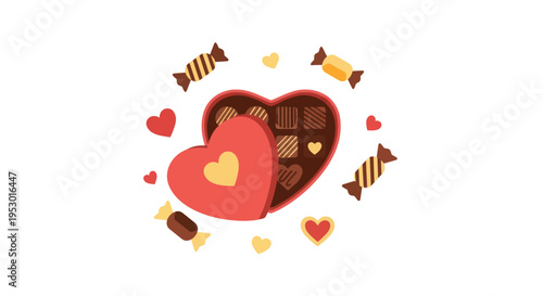 Chocolate candy and heart shapes sweet.