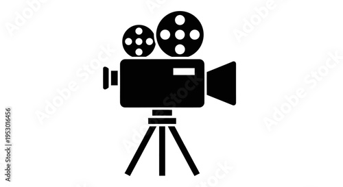 Black Video Camera On Tripod.