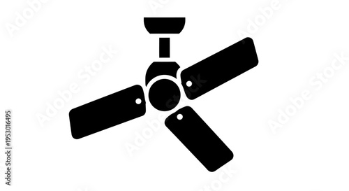 Black Ceiling Fan Blades Spinning Slowly.