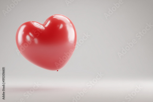 Glossy Red Heart Shaped Balloon Floating on Minimal Background