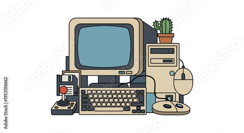 Vintage computer with keyboard mouse.