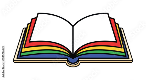 Open colorful book with rainbow pages.
