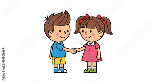 Two children holding hands smiling.