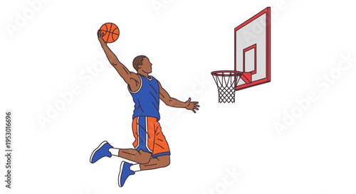 Man dunking basketball with right hand.