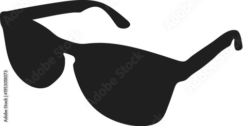 Stylish black silhouette of a pair of wayfarer sunglasses isolated on a clean white background for design