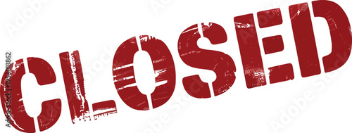 A distressed red ink stamped word closed diagonally across a white background with texture